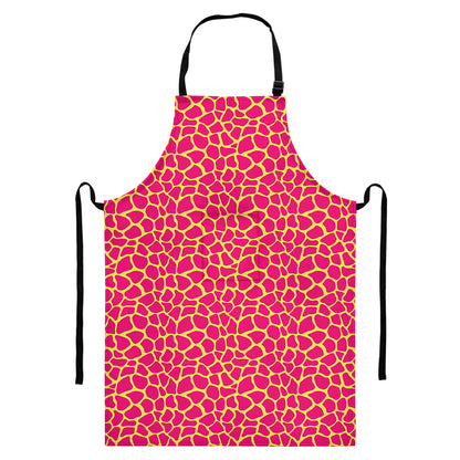 Pink And Yellow Giraffe Pattern Print Bib Apron With Pocket