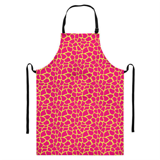 Pink And Yellow Giraffe Pattern Print Bib Apron With Pocket
