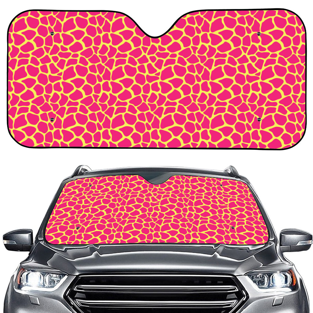 Pink And Yellow Giraffe Pattern Print Car Windshield Sun Shade