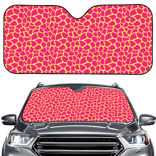 Pink And Yellow Giraffe Pattern Print Car Windshield Sun Shade