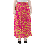 Pink And Yellow Giraffe Pattern Print Chiffon Maxi Skirt