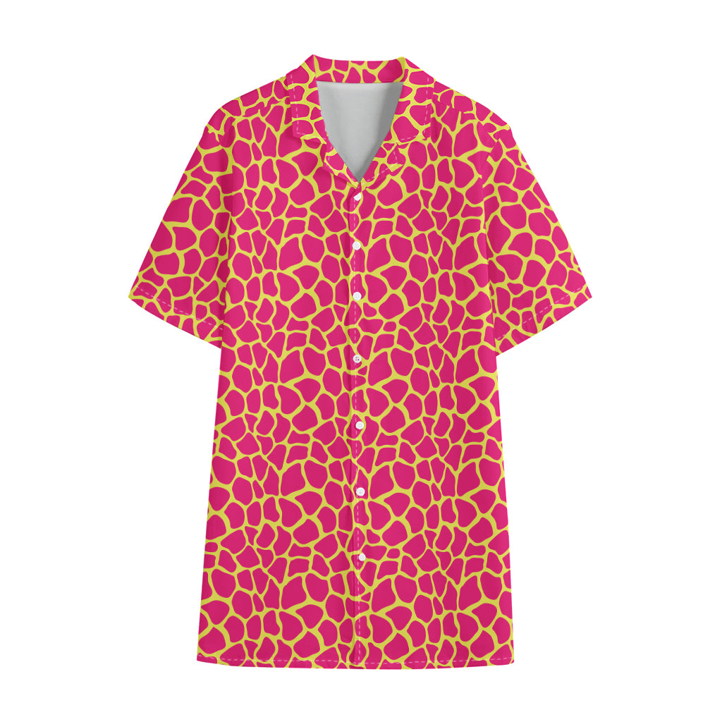 Pink And Yellow Giraffe Pattern Print Cotton Hawaiian Shirt