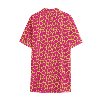 Pink And Yellow Giraffe Pattern Print Cotton Hawaiian Shirt