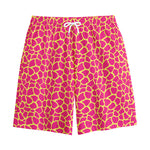 Pink And Yellow Giraffe Pattern Print Cotton Shorts