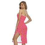 Pink And Yellow Giraffe Pattern Print Cross Back Cami Dress