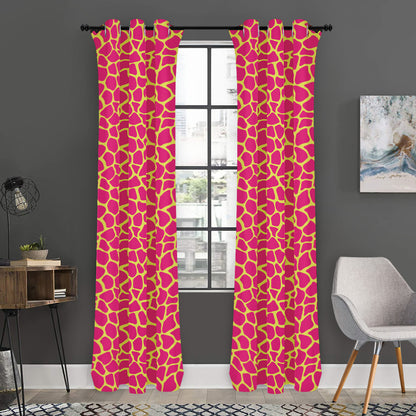 Pink And Yellow Giraffe Pattern Print Curtain