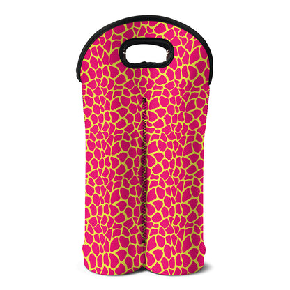 Pink And Yellow Giraffe Pattern Print Double Neoprene Wine Tote