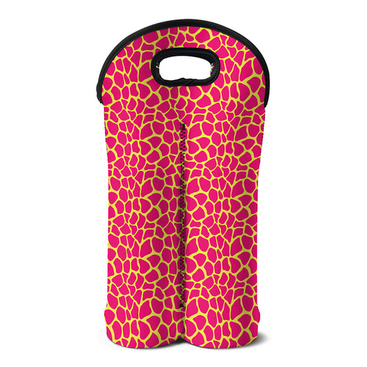 Pink And Yellow Giraffe Pattern Print Double Neoprene Wine Tote