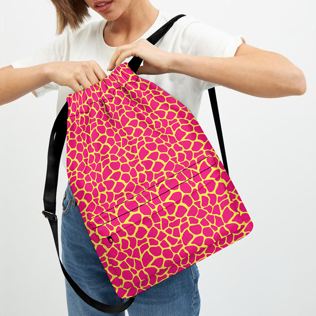 Pink And Yellow Giraffe Pattern Print Drawstring Backpack