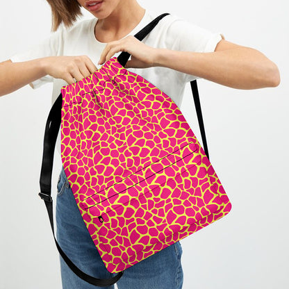 Pink And Yellow Giraffe Pattern Print Drawstring Backpack