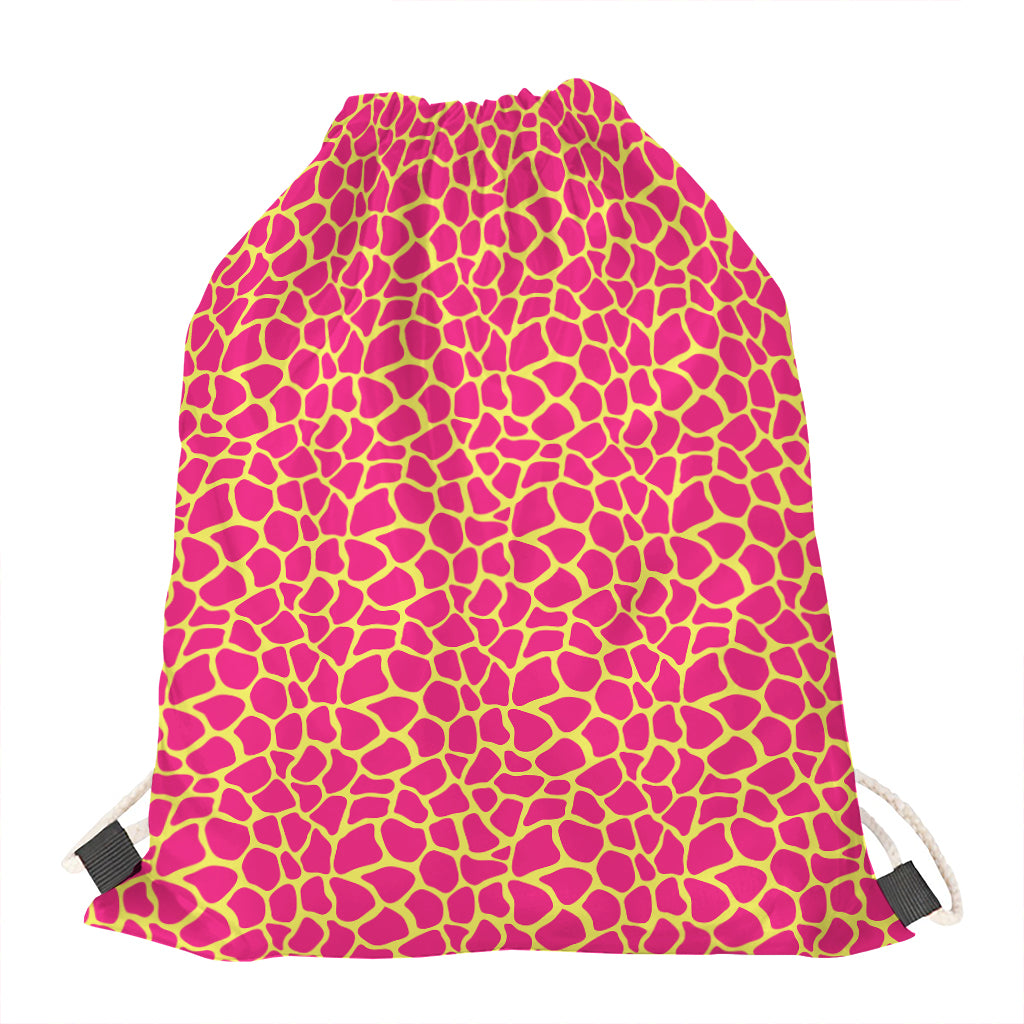 Pink And Yellow Giraffe Pattern Print Drawstring Bag