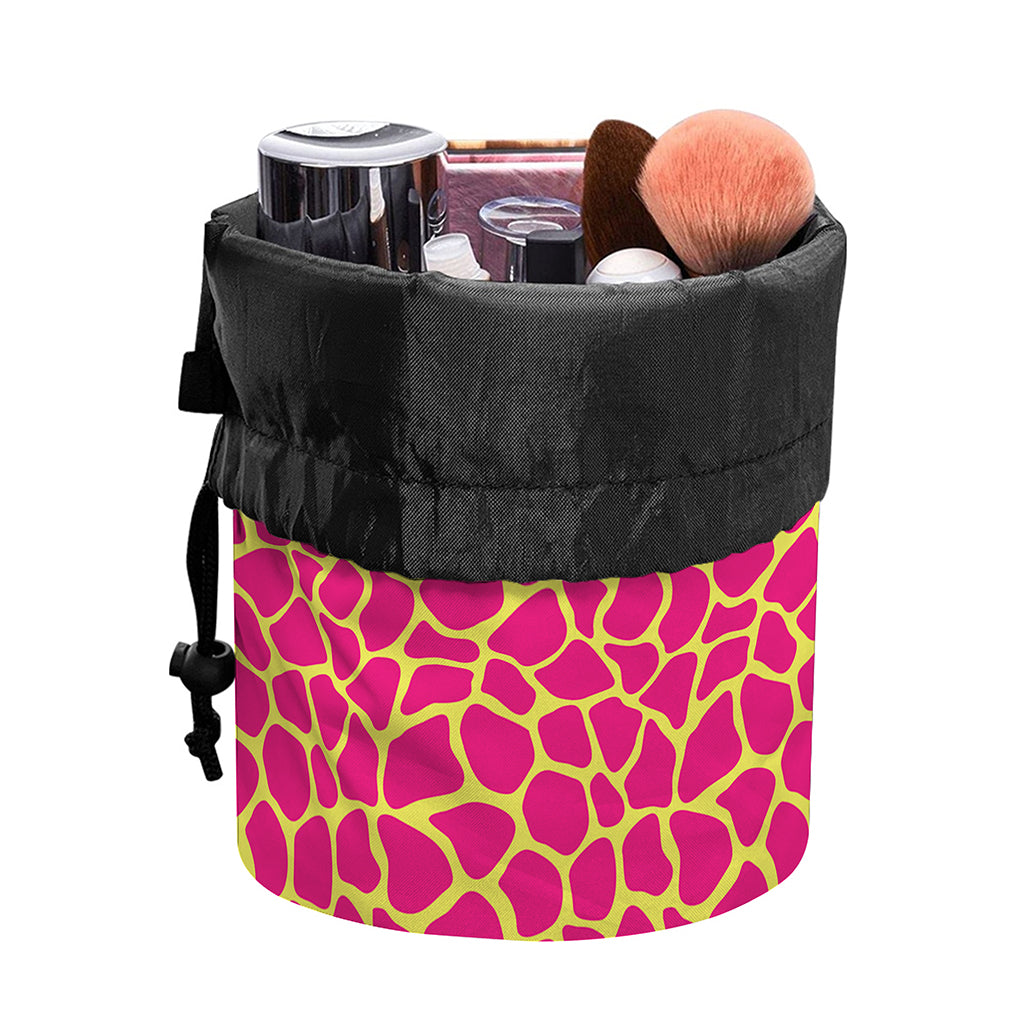 Pink And Yellow Giraffe Pattern Print Drawstring Makeup Bag