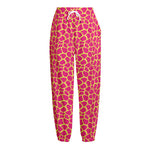 Pink And Yellow Giraffe Pattern Print Fleece Lined Knit Pants