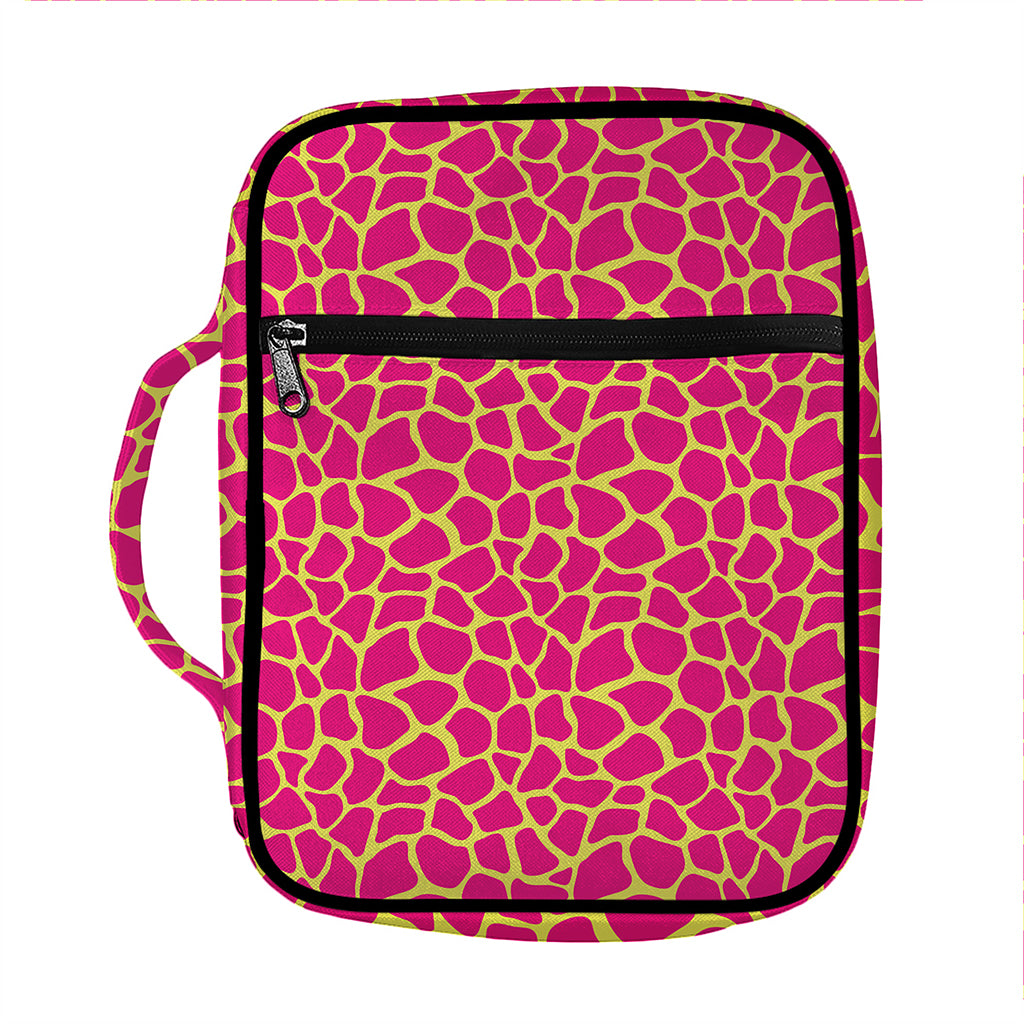 Pink And Yellow Giraffe Pattern Print Front Pocket Bible Bag