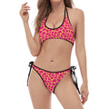 Pink And Yellow Giraffe Pattern Print Halter Scoop Tie Side Bikini