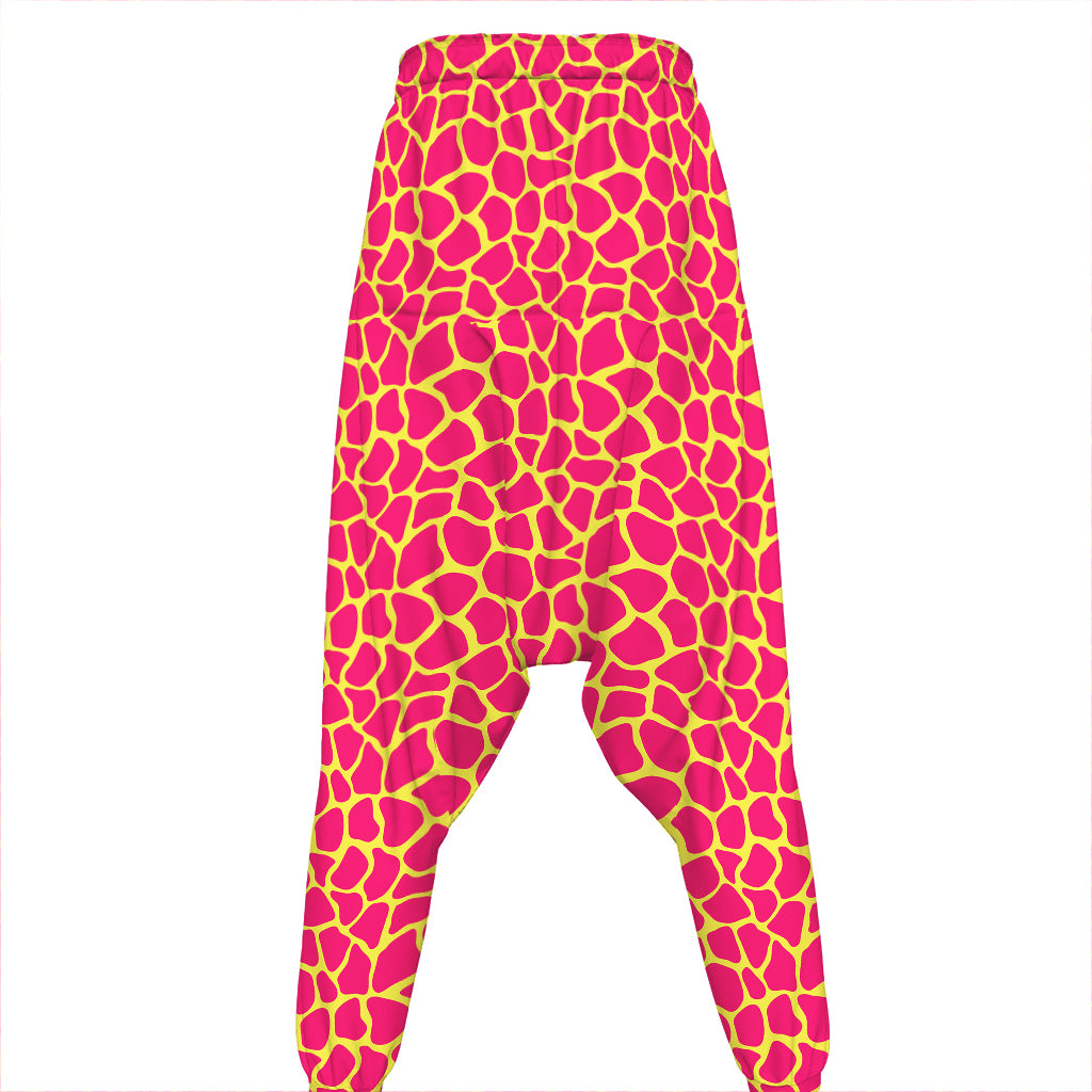 Pink And Yellow Giraffe Pattern Print Hammer Pants