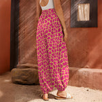 Pink And Yellow Giraffe Pattern Print Harem Pants