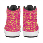 Pink And Yellow Giraffe Pattern Print High Top Leather Sneakers