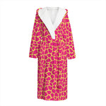 Pink And Yellow Giraffe Pattern Print Hooded Bathrobe