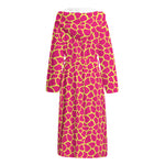 Pink And Yellow Giraffe Pattern Print Hooded Bathrobe