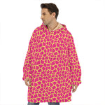 Pink And Yellow Giraffe Pattern Print Hoodie Blanket