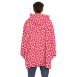 Pink And Yellow Giraffe Pattern Print Hoodie Blanket