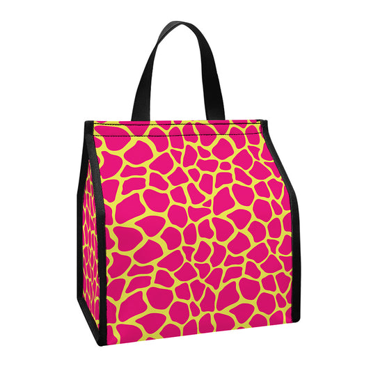 Pink And Yellow Giraffe Pattern Print Insulated Lunch Tote