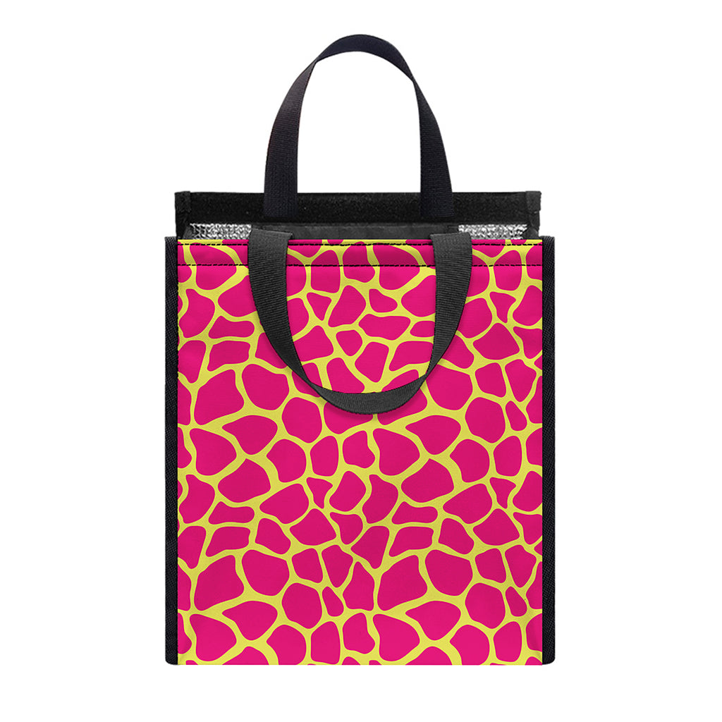 Pink And Yellow Giraffe Pattern Print Insulated Lunch Tote
