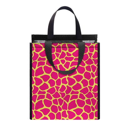 Pink And Yellow Giraffe Pattern Print Insulated Lunch Tote