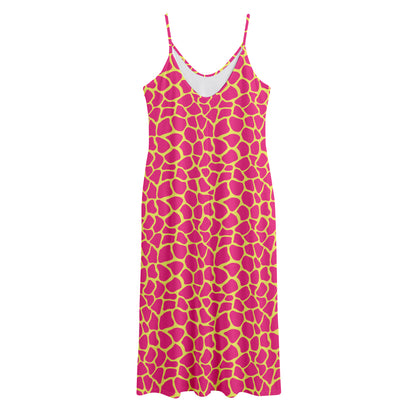 Pink And Yellow Giraffe Pattern Print Jersey Midi Cami Dress