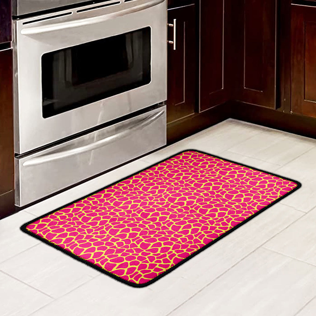 Pink And Yellow Giraffe Pattern Print Kitchen Mat