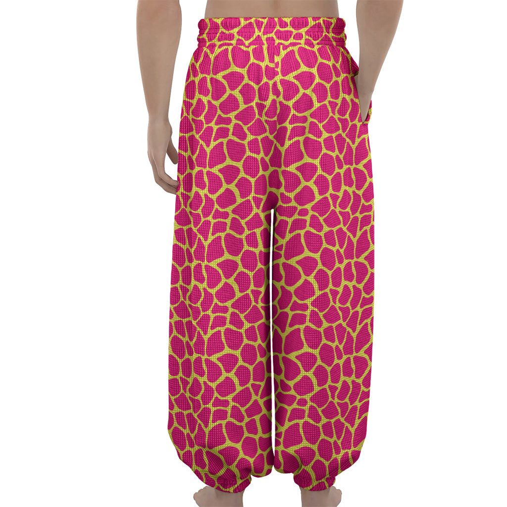 Pink And Yellow Giraffe Pattern Print Lantern Pants