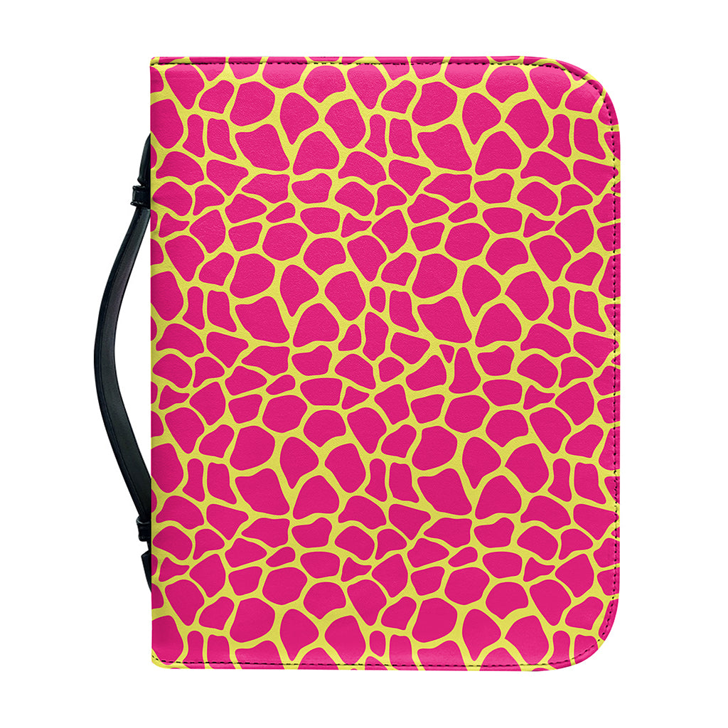Pink And Yellow Giraffe Pattern Print Leather Bible Cover