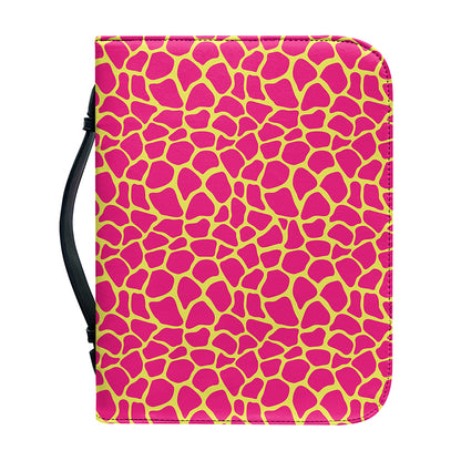 Pink And Yellow Giraffe Pattern Print Leather Bible Cover
