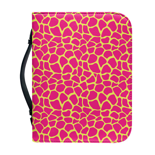 Pink And Yellow Giraffe Pattern Print Leather Bible Cover