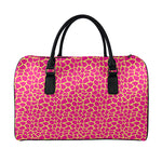 Pink And Yellow Giraffe Pattern Print Leather Duffle Bag