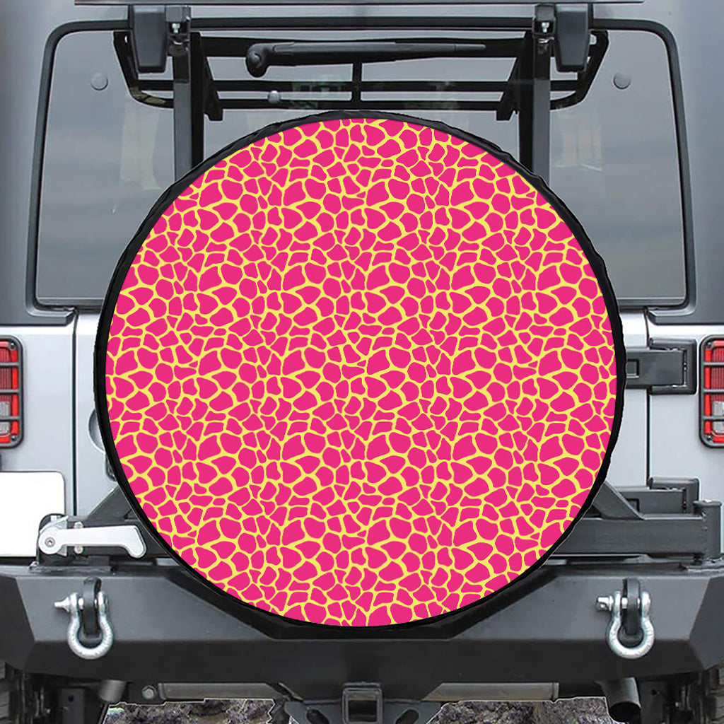 Pink And Yellow Giraffe Pattern Print Leather Spare Tire Cover