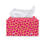 Pink And Yellow Giraffe Pattern Print Leather Tissue Box Cover