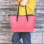 Pink And Yellow Giraffe Pattern Print Leather Tote Bag