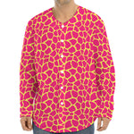 Pink And Yellow Giraffe Pattern Print Long Sleeve Baseball Jersey