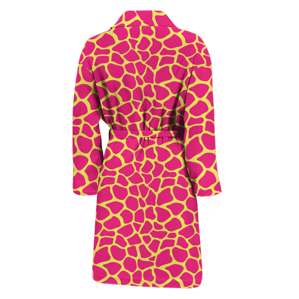 Pink And Yellow Giraffe Pattern Print Men's Bathrobe