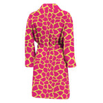 Pink And Yellow Giraffe Pattern Print Men's Bathrobe