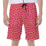 Pink And Yellow Giraffe Pattern Print Men's Beach Shorts