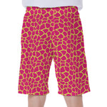 Pink And Yellow Giraffe Pattern Print Men's Beach Shorts