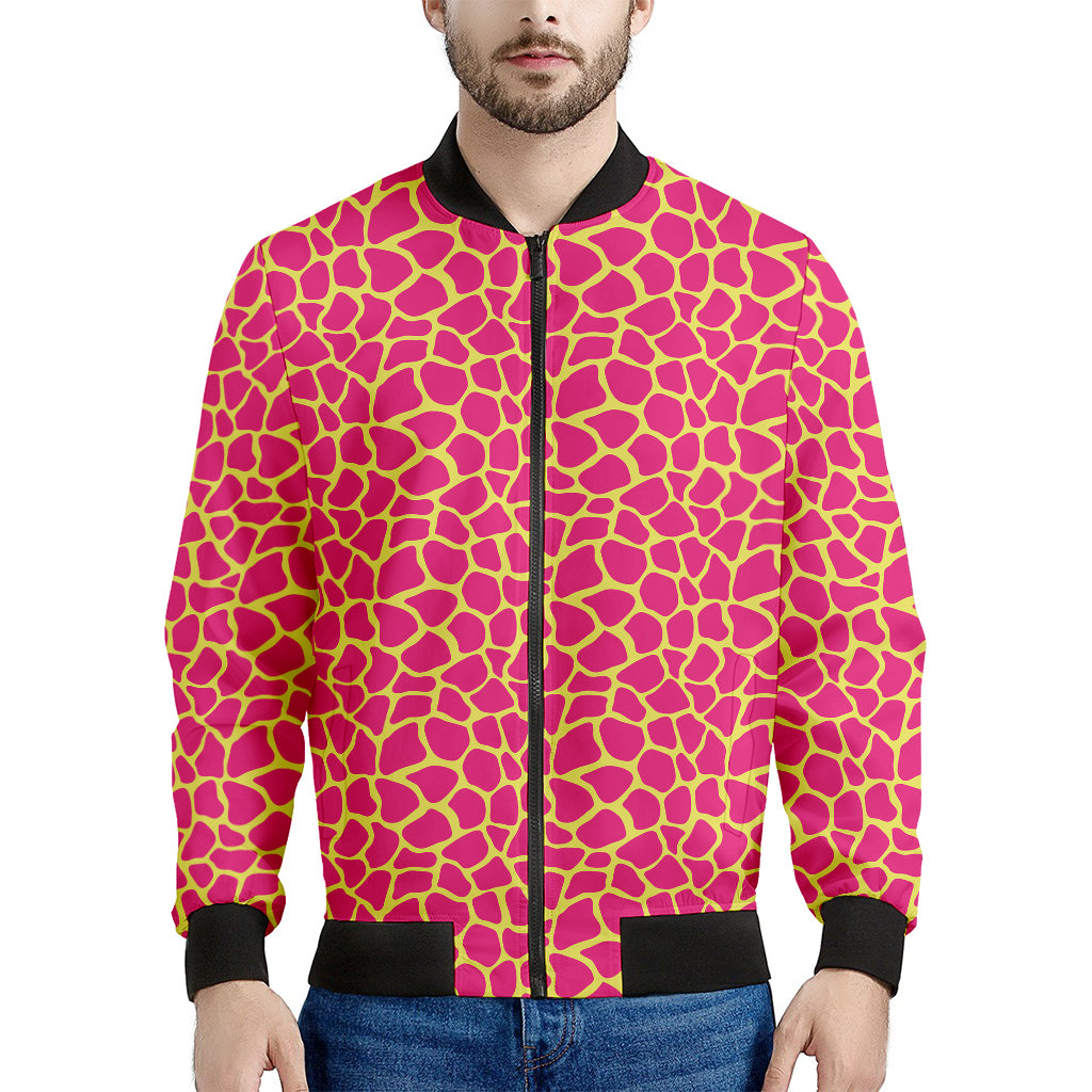 Pink And Yellow Giraffe Pattern Print Men's Bomber Jacket