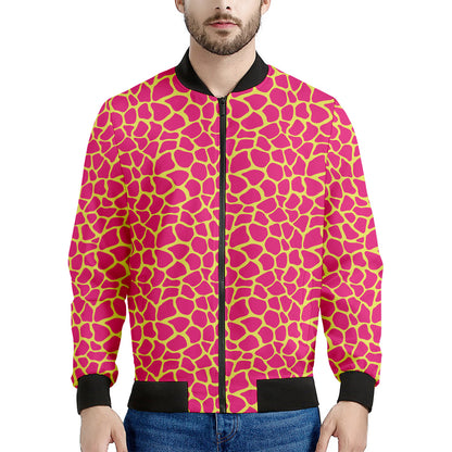 Pink And Yellow Giraffe Pattern Print Men's Bomber Jacket