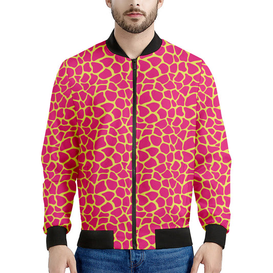 Pink And Yellow Giraffe Pattern Print Men's Bomber Jacket
