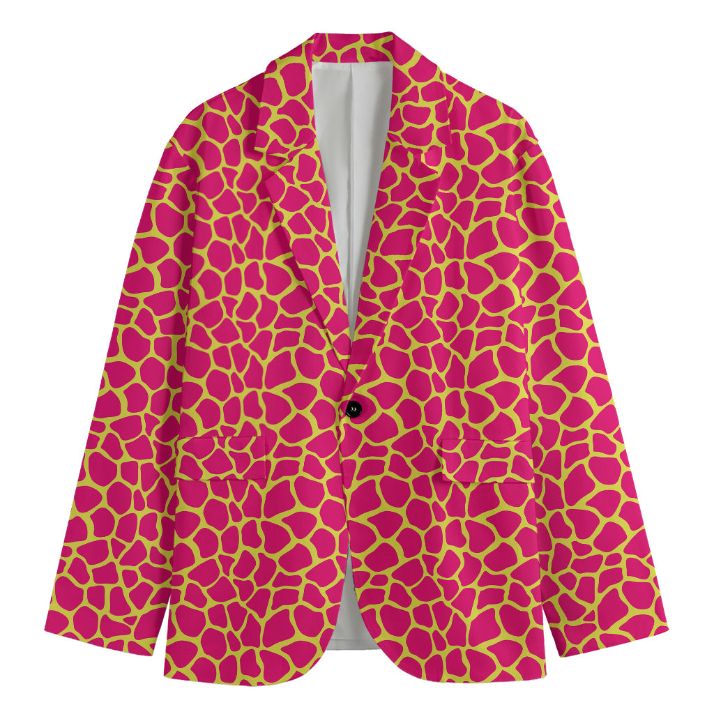 Pink And Yellow Giraffe Pattern Print Men's Cotton Blazer