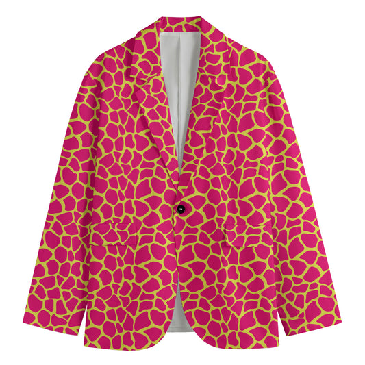 Pink And Yellow Giraffe Pattern Print Men's Cotton Blazer