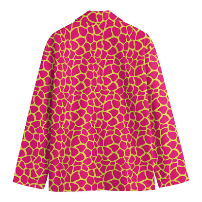 Pink And Yellow Giraffe Pattern Print Men's Cotton Blazer